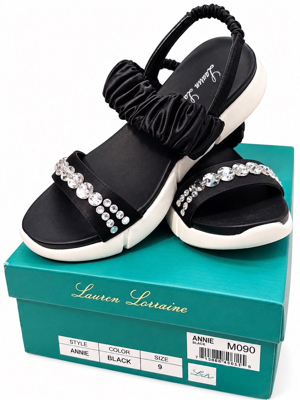 Lauren Lorraine Annie Black Rhinestone Platform Sandals Size 9